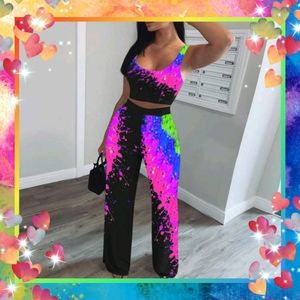 🖤Multi Color Print Top and Wide Leg Pant Set🖤